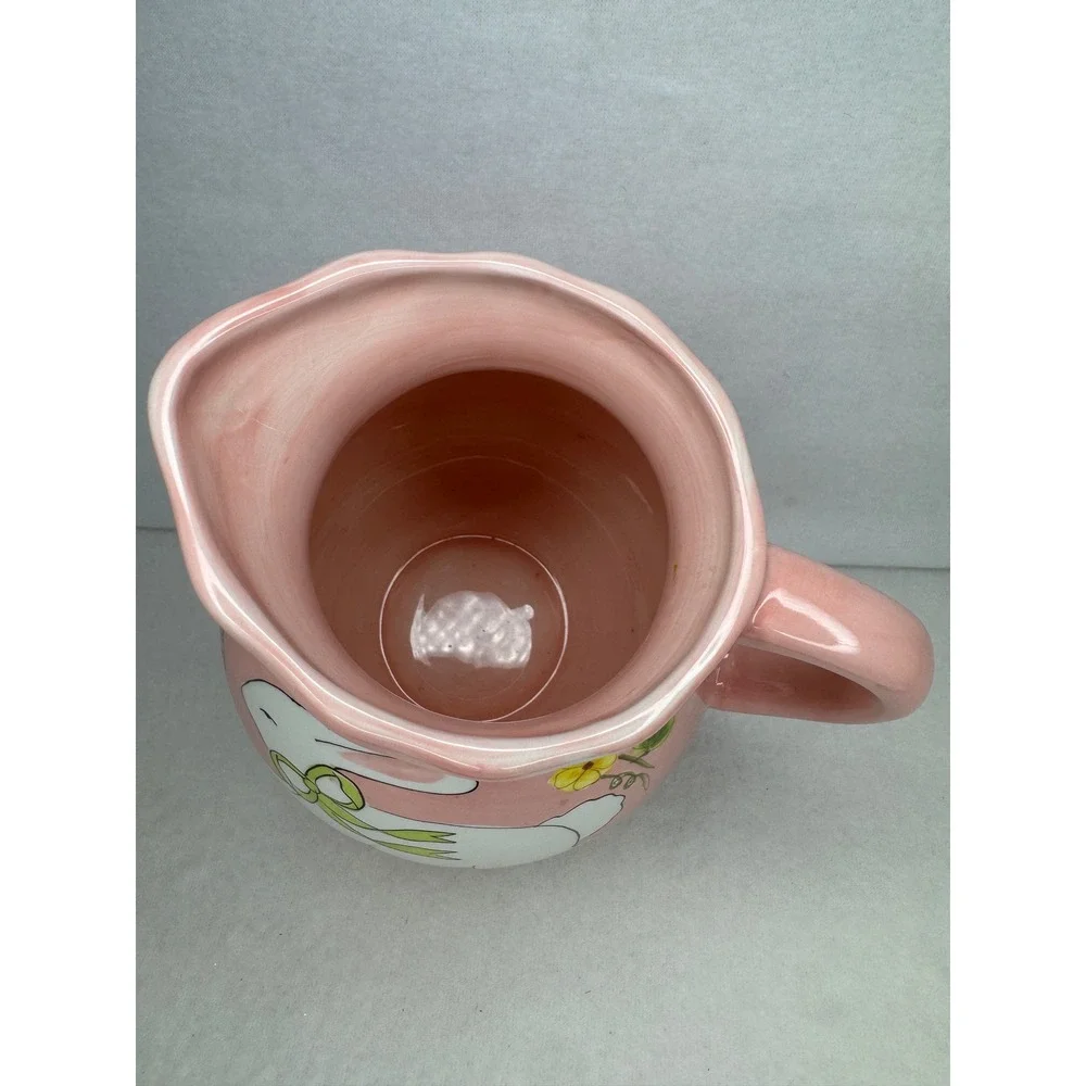 Gates Ware Easter Bunny Ceramic Pitcher Pink Floral Spring Rabbit‎ Large Juice